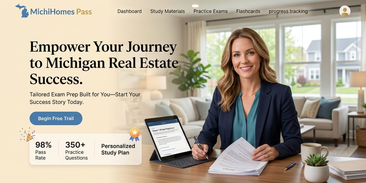 Beautiful woman studying for her Michigan Real Estate license in Troy, MI